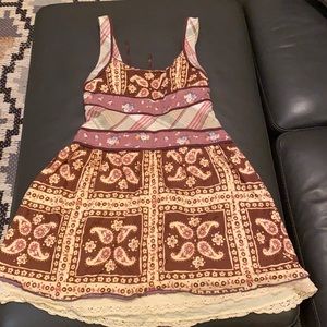 Free People Brown Floral Print Patchwork Prairie Layer Dress Size 12